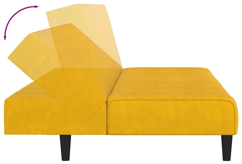 Sofá-cama de 2 lugares veludo amarelo