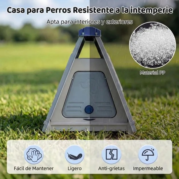 Casota para caes dobrável de plástico impermeável para cães 72 x 60 x 68 cm, com porta com aba e fecho, janelas, portátil, para interior e exterior, p