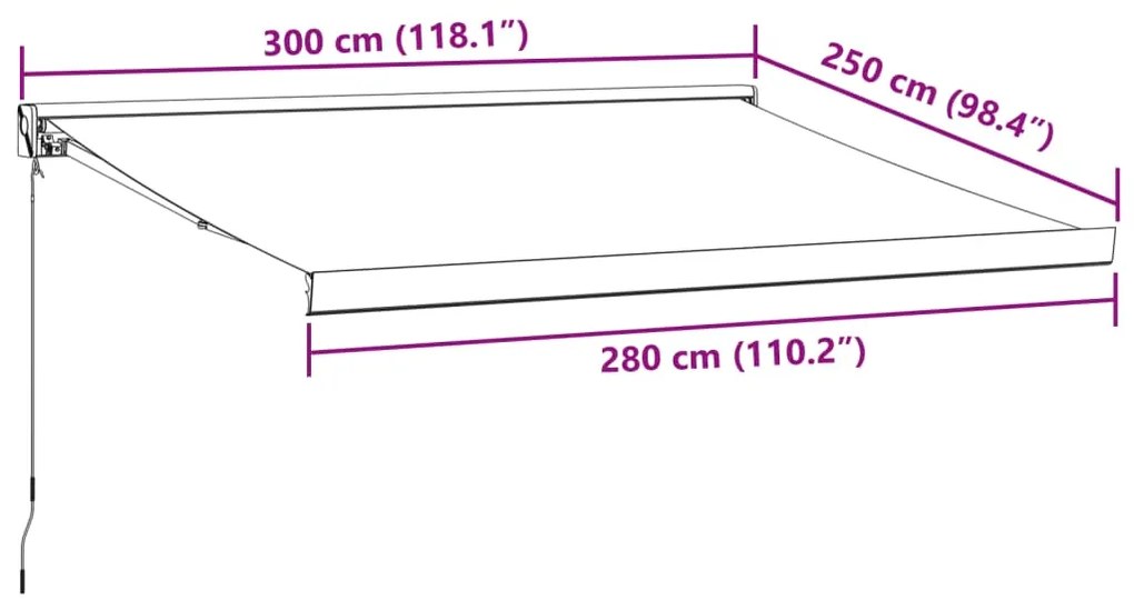 Toldo retrátil manual 300x250 cm castanho