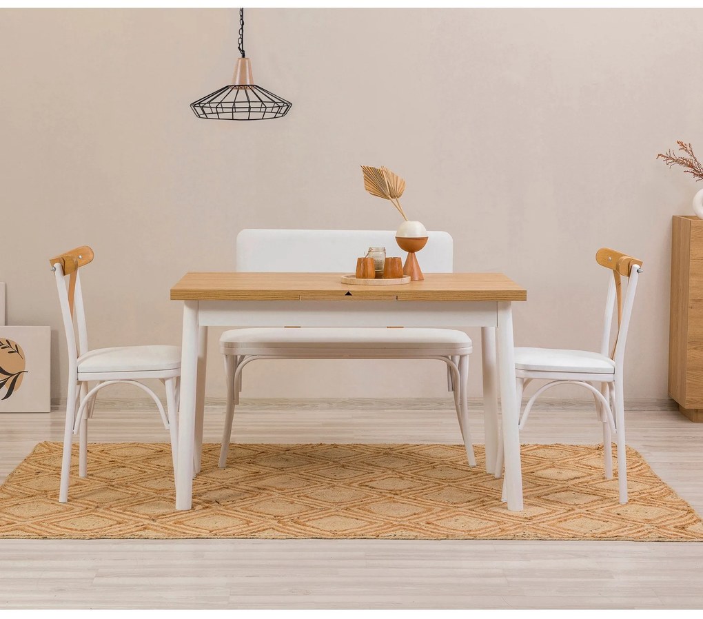 Conjunto de Mesa de Jantar Extensível e Cadeiras Oliver – Branco – Mes
