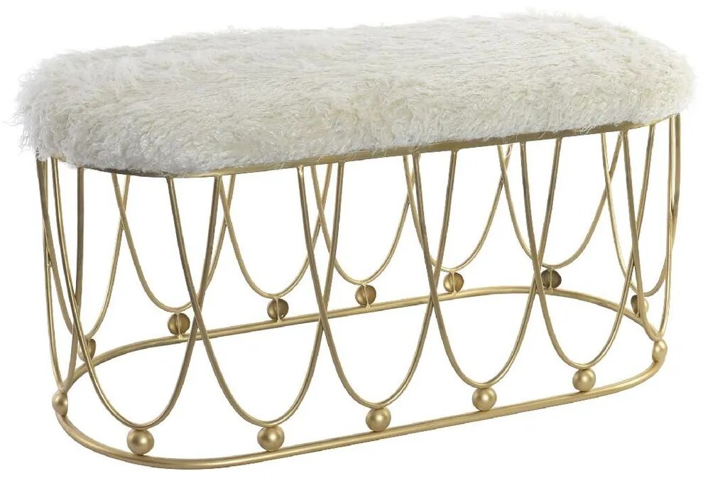 Banqueta Dkd Home Decor Dourado Metal Poliéster Veludo Branco (91 X 40 X 46 cm)