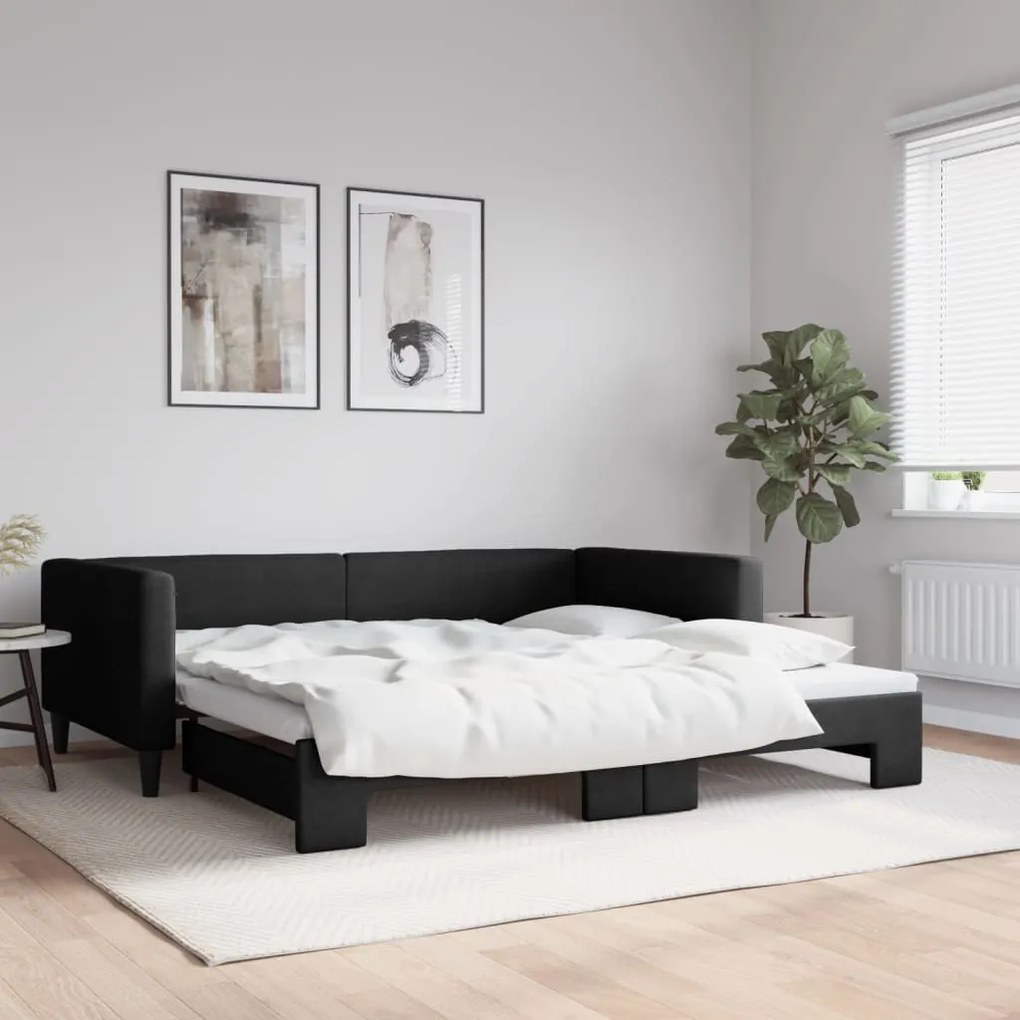 vidaXL Sofá-cama com gavetão 100x200 cm tecido preto