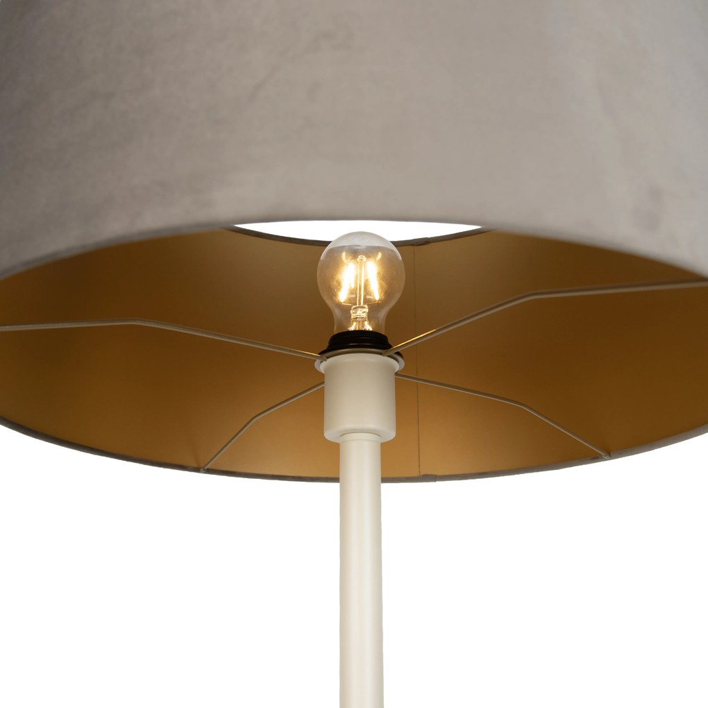 Candeeiro de Pé Japandi Bege com Abajur Taupe e Interior Dourado 50cm - Simplo
