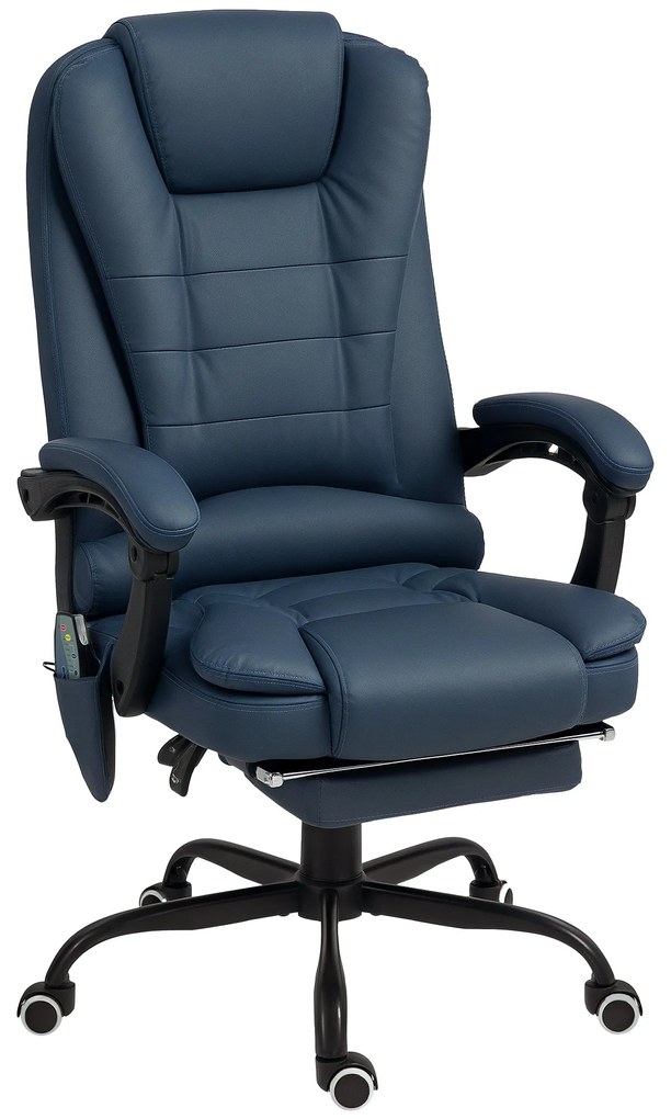Vinsetto Cadeira de Escritório de Massagem Cadeira de Escritório Altura Ajustável Encosto Reclinável e Controle Remoto Azul | Aosom Portugal