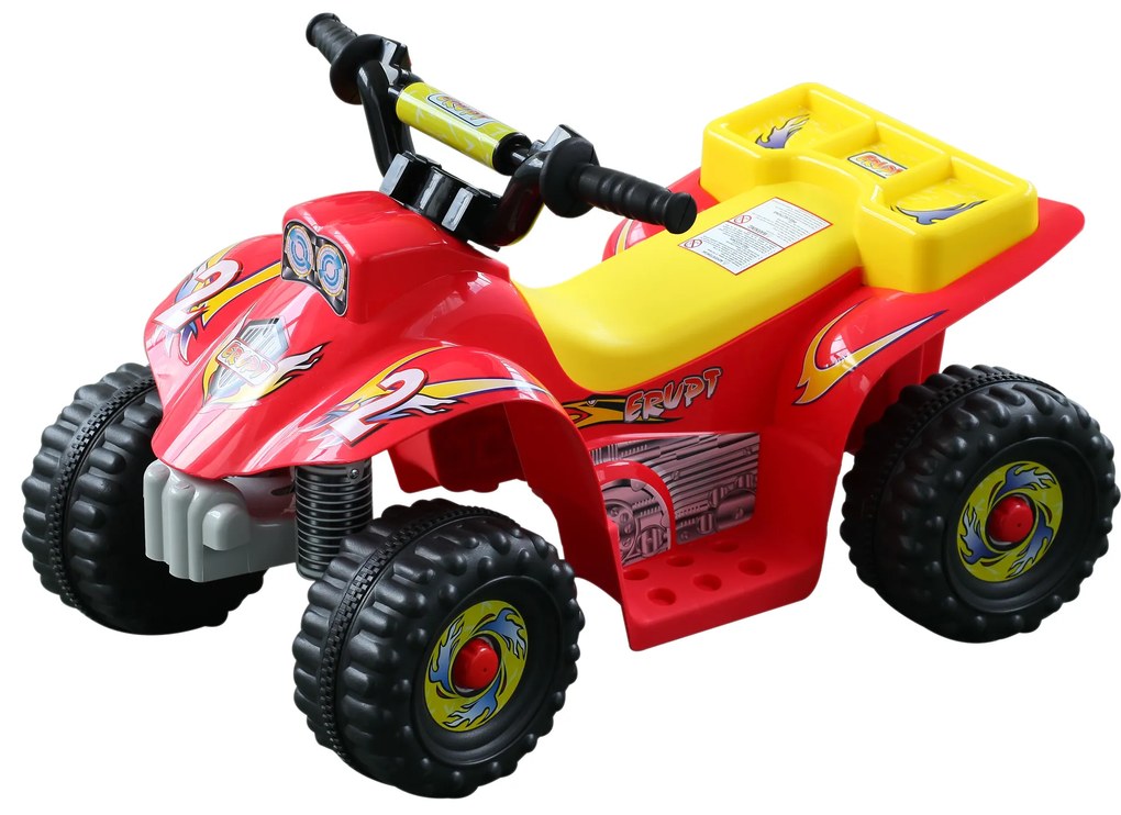 HOMCOM Quadriciclo Bateria 6V Quadicilo Elétrico para Crianças acima de 18 Meses Velocidade 2,5km/h Carga Máx 20kg Sons Luzes e Carregador Incluido 66x43x43 Vermelho e Amarelo