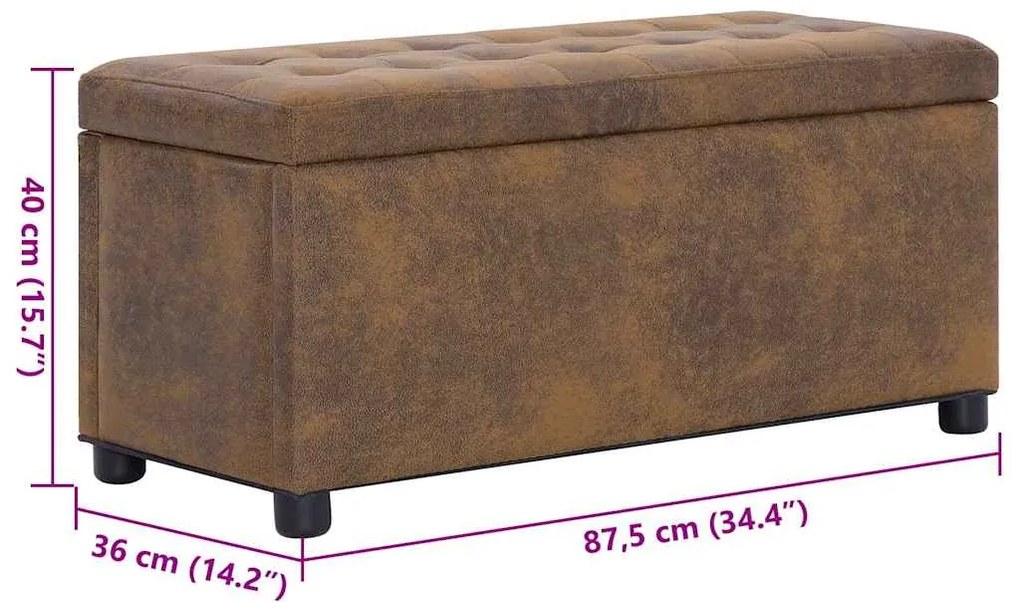 Banco de arrumação 87,5 cm camurça artificial castanho