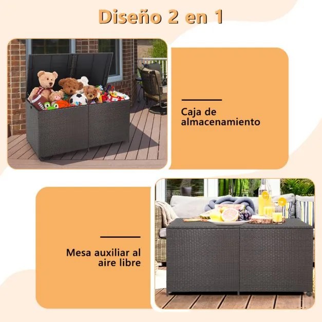 Caixa de arrumação exterior 150 x 77 x 73 cm em vime 662 L para terraço em rattan com 2 rodas universais para pátio exterior Castanho misto