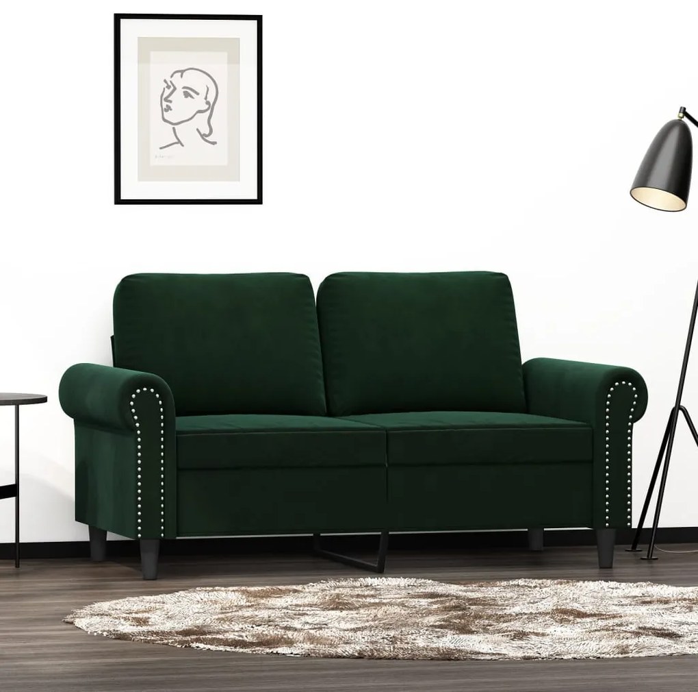 vidaXL Sofá de 2 lugares 120 cm veludo verde-escuro