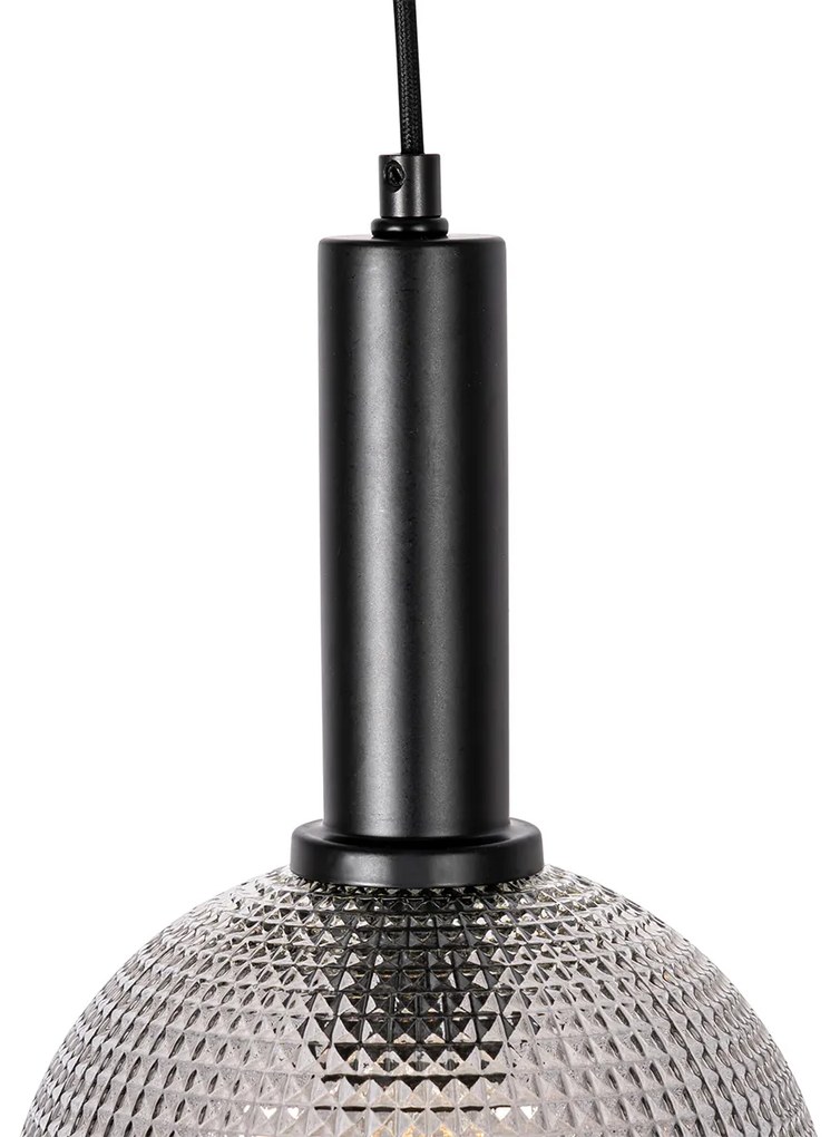 Candeeiro de suspensão design preto com vidro fumê 8 luzes - Chico Design