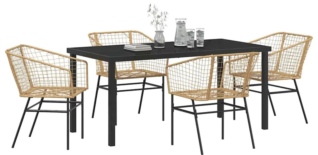 Conjunto de Jantar de Jardim 5 Peças com Rattan Sintético Marrom