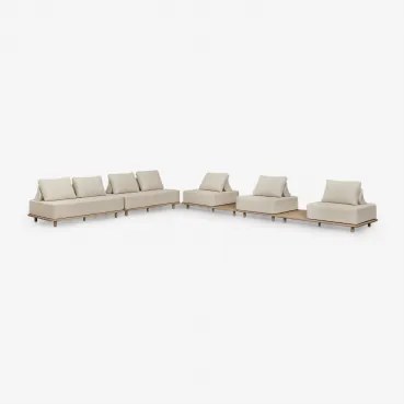 Conjunto De Sala Com Sofá Modular De Canto De 5 Peças Com Mesa Auxiliar Em Acácia Portet Marrom Acácia Claro - Sklum