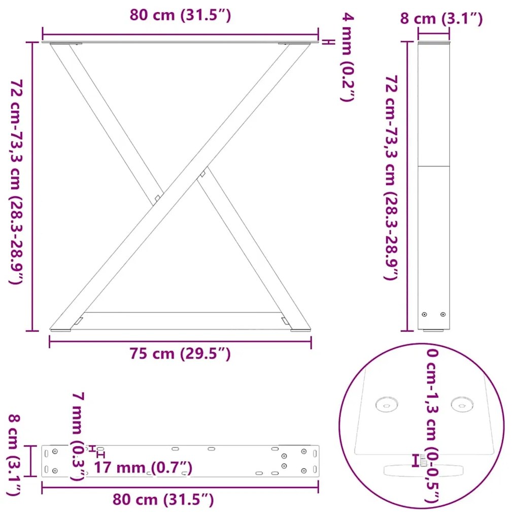 Pés para mesa de jantar 2 peças preto 80x(72-73,3) cm aço