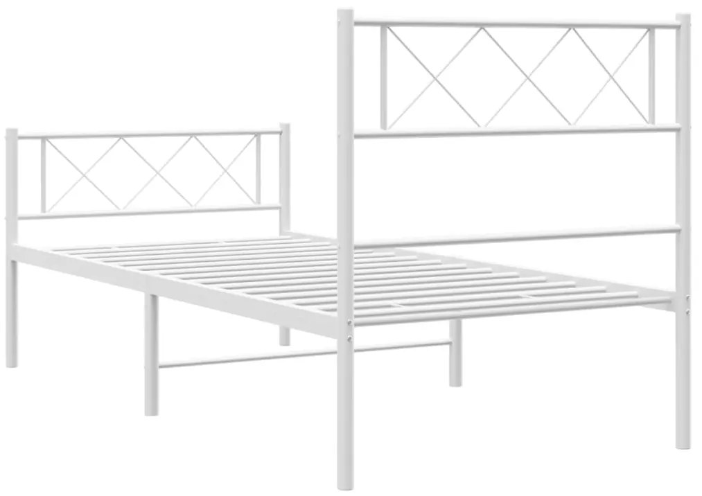 Estrutura de cama com cabeceira e pés 90x200 cm metal branco