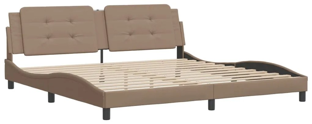 Estrutura cama cabeceira 200x200 cm couro artificial cappuccino
