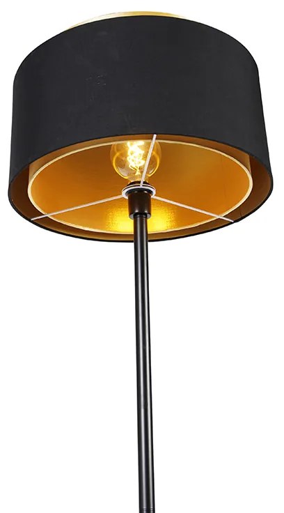 Candeeiro de pé moderno preto com cúpula preta com dourado - Simplo Moderno