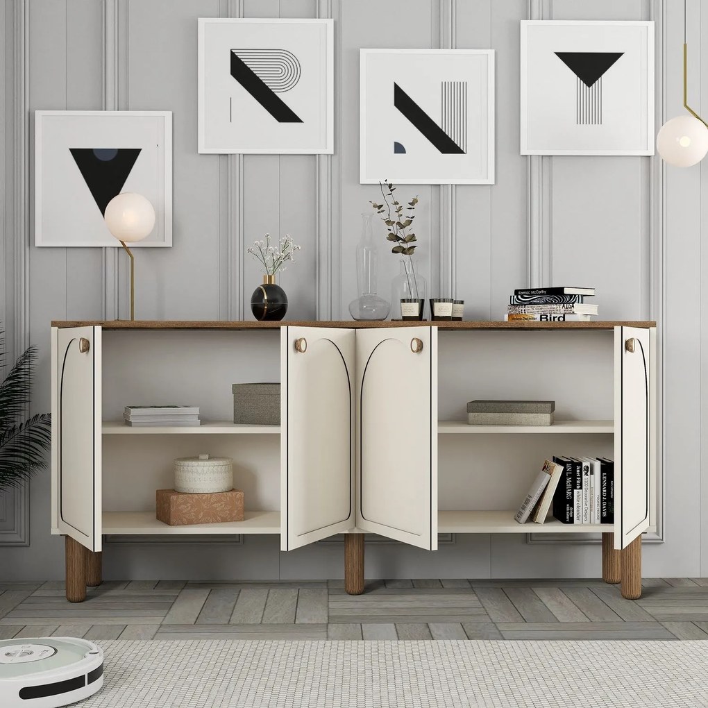 Aparador "Bianco" - Creme - 180x84x35cm - Design Moderno