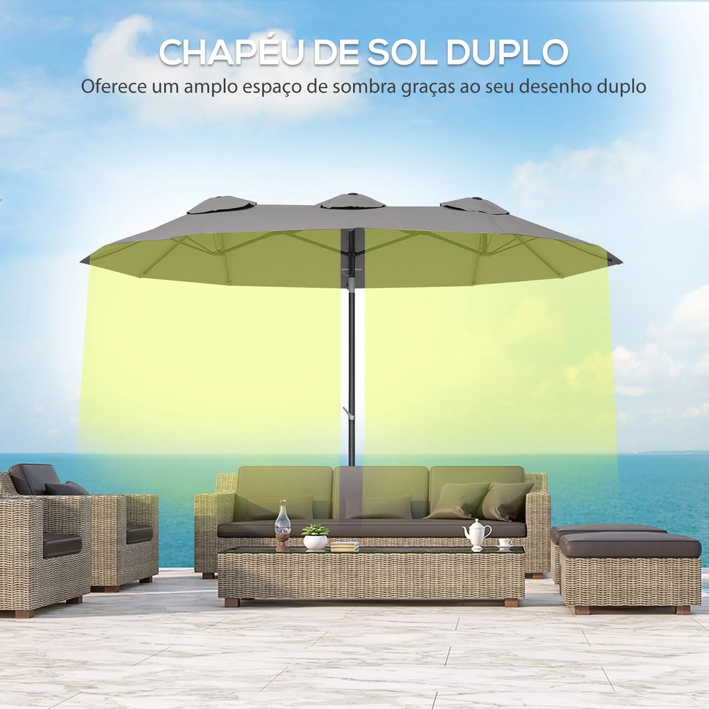 Chapéu de Sol Duplo 285x147x227cm Chapéu de Sol de Jardim com Inclinaç
