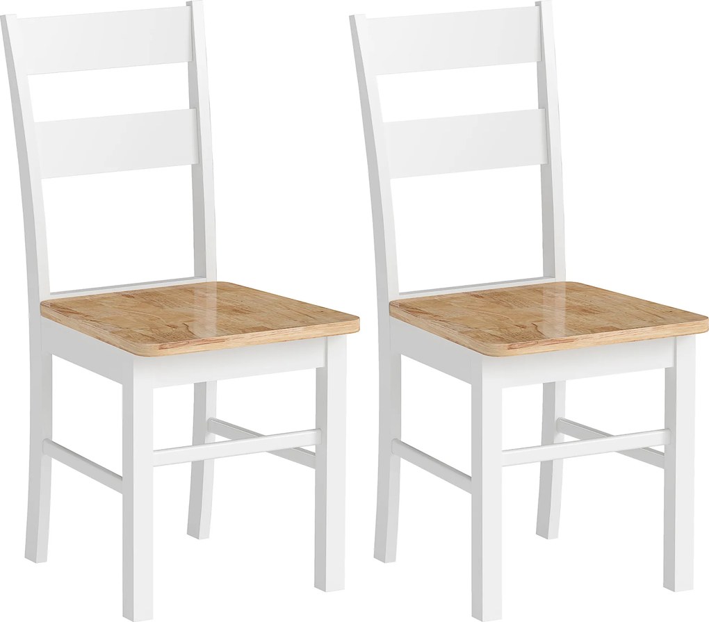 HOMCOM Conjunto de 2 Cadeiras de Cozinha, Madeira de seringueira, Encosto com Ripas Curvadas, Branco | Aosom Portugal