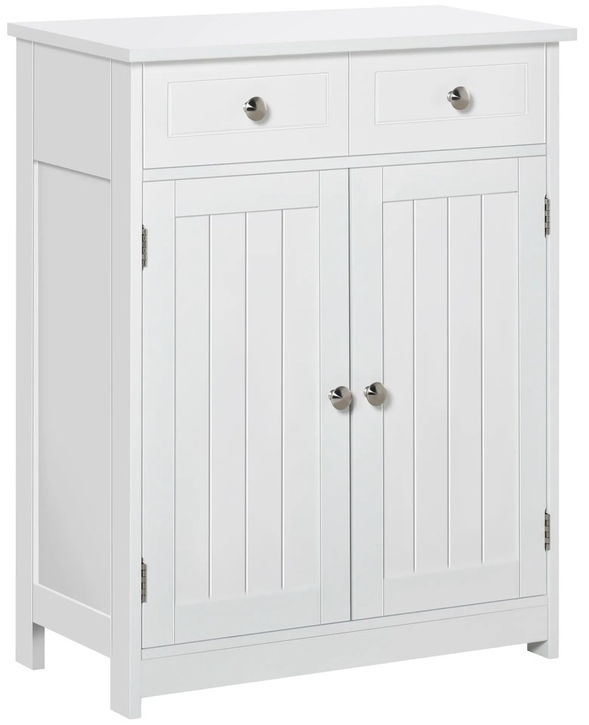 Kleankin Armário Auxiliar Casa Banho 2 Gavetas 2 Portas Prateleira Ajustável Estilo Moderno 60x30x75cm Branco Funcional Prático | Aosom Portugal