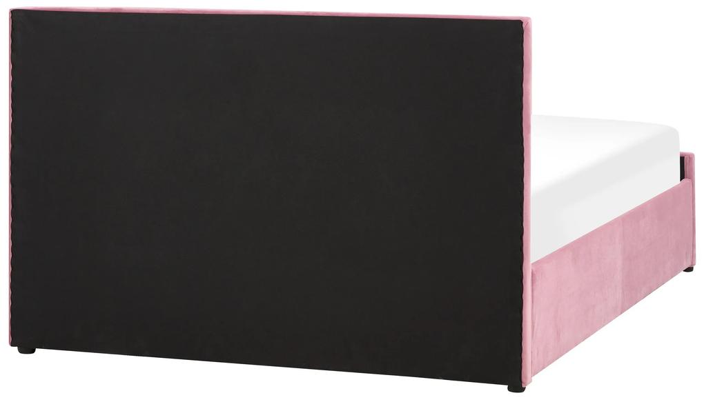 Cama com arrumação em veludo rosa 140 x 200 cm ROCHEFORT Beliani