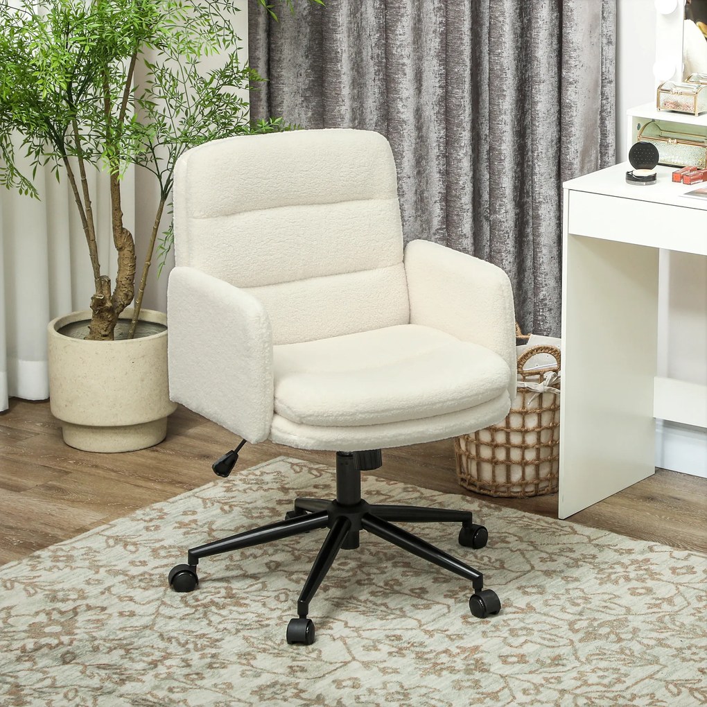 Cadeira de escritório, cadeira giratória de escritório com altura ajustável, função de inclinação, 61,5 x 65 x 91-101 cm, creme