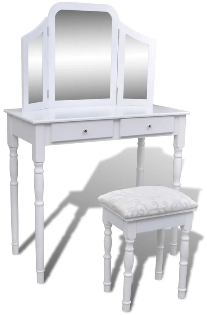 241003 vidaXL Toucador com espelho 3-em-1 e banco 2 gavetas branco
