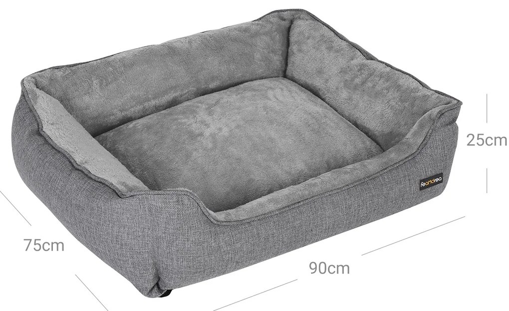 Cama lavável para cães 90 x 75 x 25 cm cinzenta