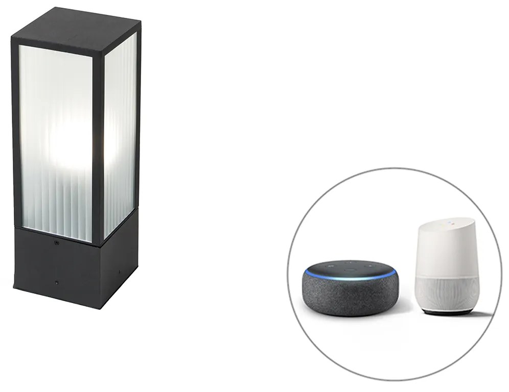 LED Candeeiro de parede exterior inteligente preto com vidro canelado 40 cm incl. Wifi A60 - Charlois Moderno