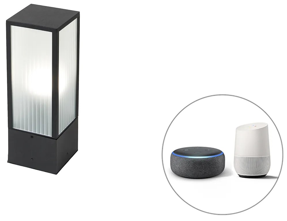 LED Candeeiro de pé inteligente para exterior preto com vidro canelado 40 cm incluindo WiFi A60 - Charlois Moderno