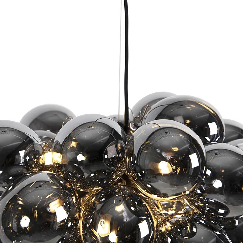 Candeeiro de suspensão design preto com vidro fumê redondo 8 luzes - Uvas Art Deco,Design