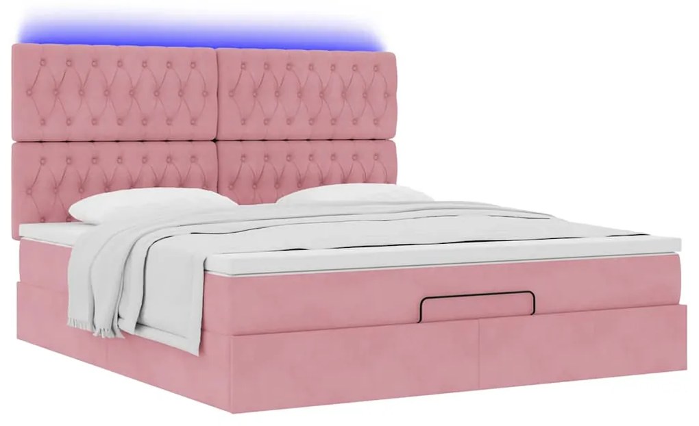 Estrutura de cama otomana com colchões 180x200 cm veludo rosa