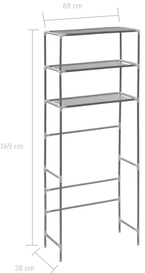 Estante de 3 prateleiras p/ lavandaria 69x28x169 cm prateado