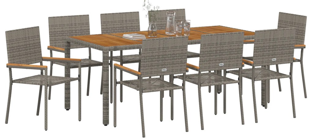 Conjunto de Jantar de Jardim vidaXL 9 Peças Cinza Rattan Poly