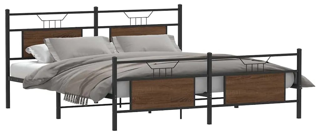 Estrutura cama sem colchão 160x200 cm metal carvalho castanho