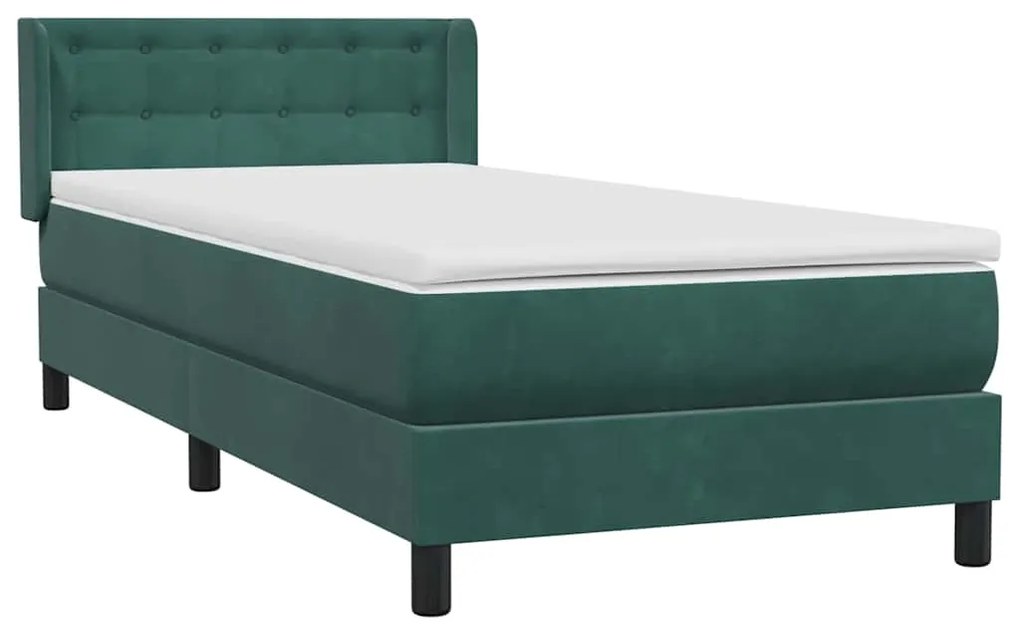 Cama com molas/colchão 90x220 cm veludo verde-escuro