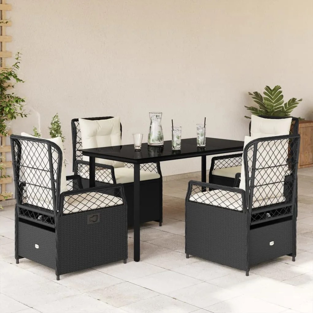 vidaXL 5 pcs conjunto de jantar p/ jardim c/ almofadões vime PE preto
