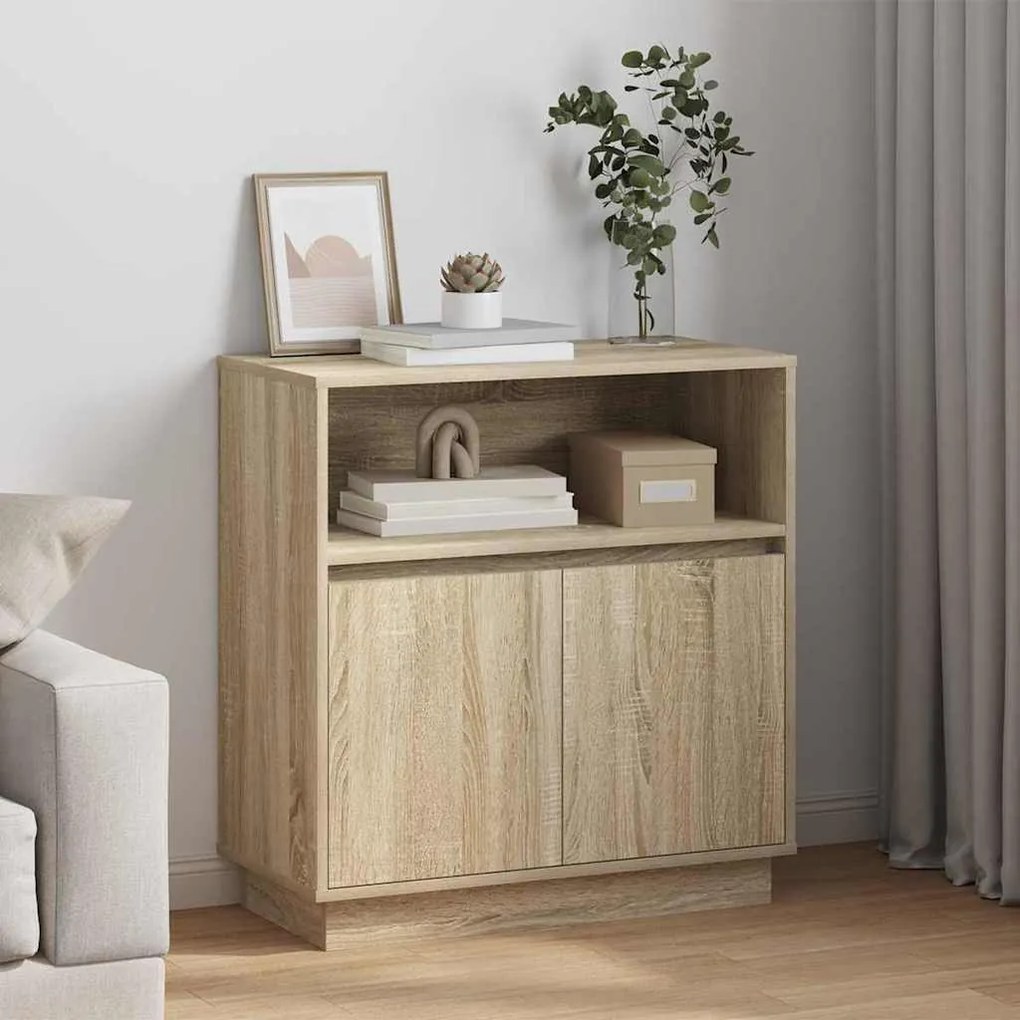 Sideboard com LED Carvalho Sonoma 71x34,5x75 cm em Madeira Ingienirada