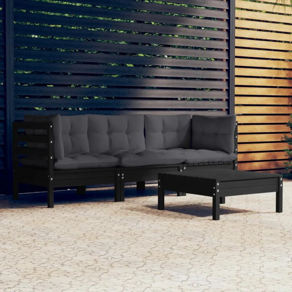 vidaXL 4 pcs conjunto lounge jardim c/ almofadões pinho antracite