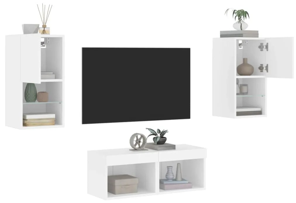 vidaXL 4 pcs móveis de parede para TV com luzes LED branco