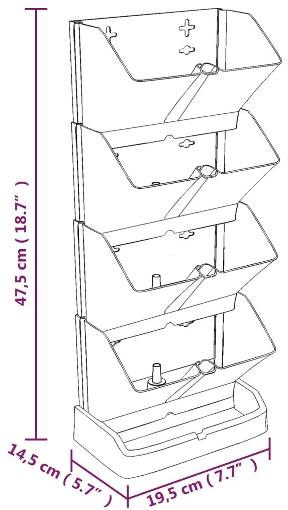 Conjunto floreira vertical 4 pcs polipropileno antracite