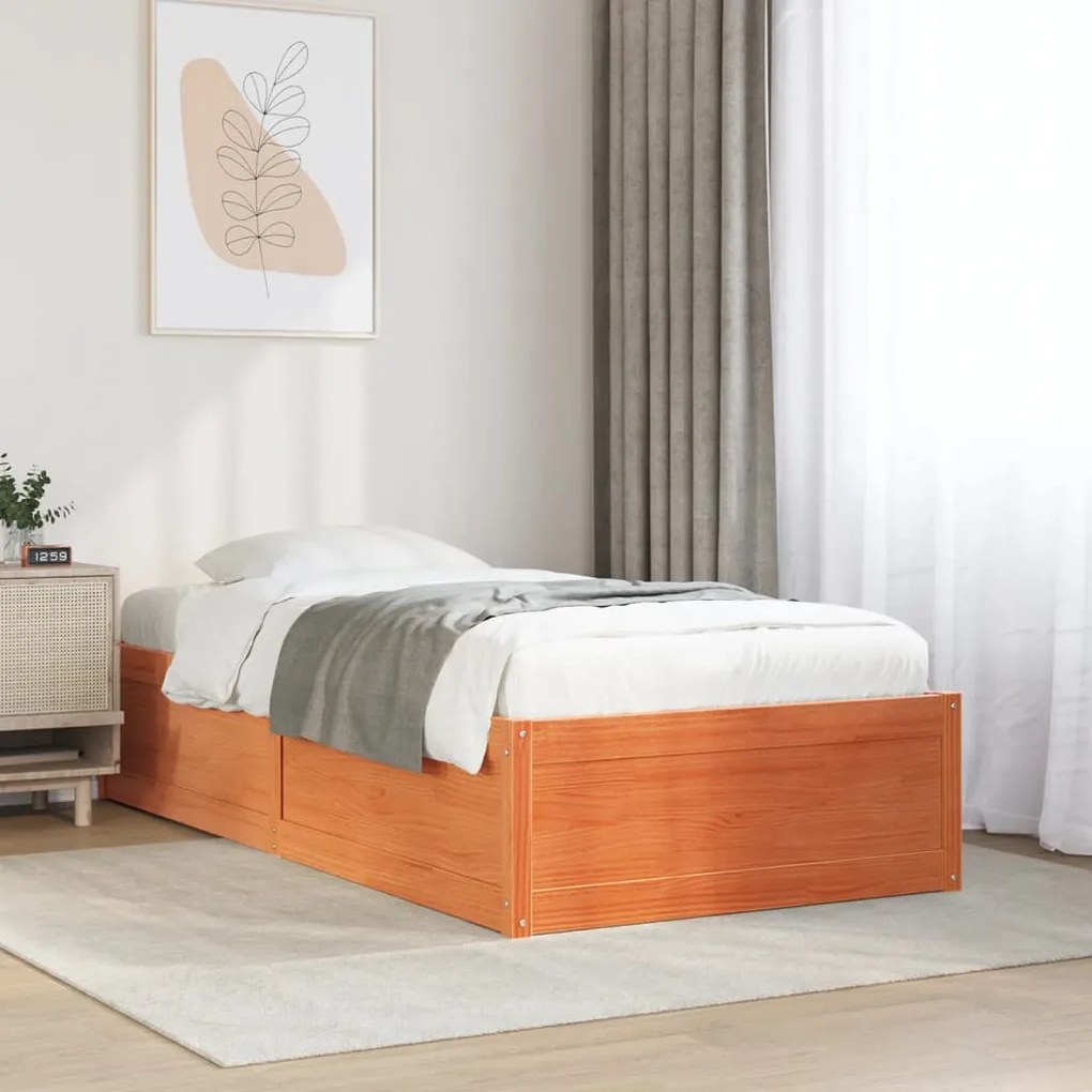 vidaXL Cama sem colchão 100x200 cm pinho maciço castanho-mel