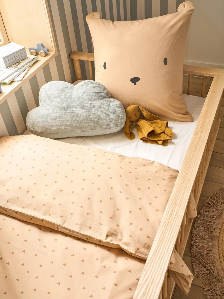 Conjunto capa de edredon + fronha de almofada, com algodão reciclado, OURIÇO bege estampado