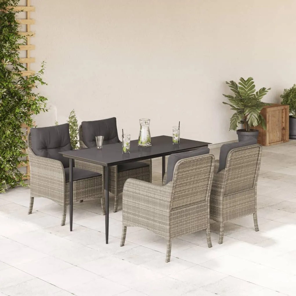 5 pcs conjunto de jantar p/ jardim c/ almofadões cinzento claro