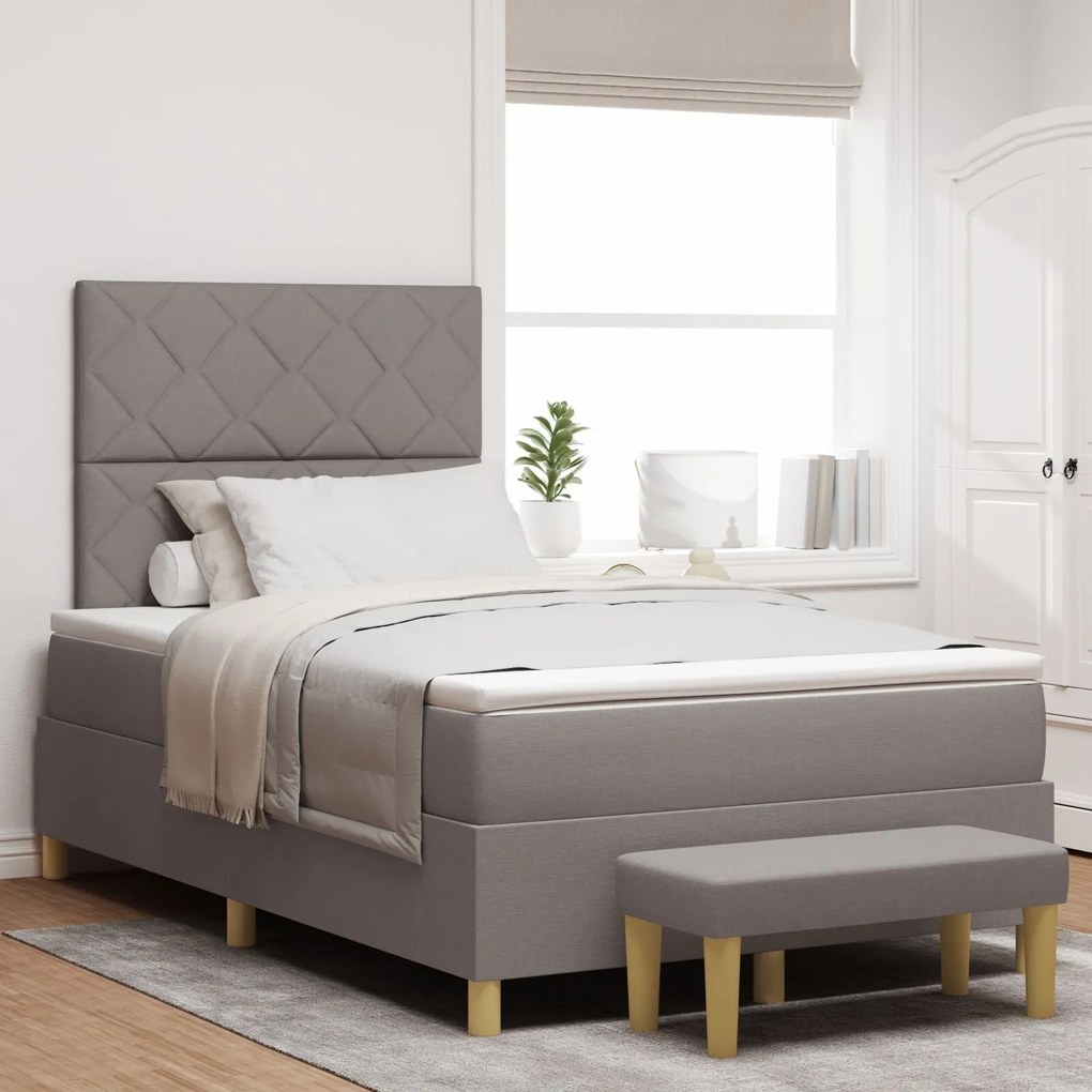 Cama Box Spring com Colchão & Banco Taupe 120x200 cm Tecido
