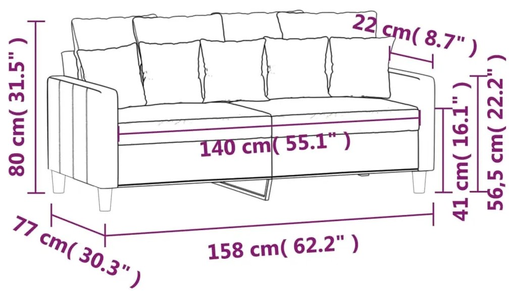 Sofá Cinha de 2 Lugares - Cor Cinzento Claro - 158x77x80 cm - Em Velud