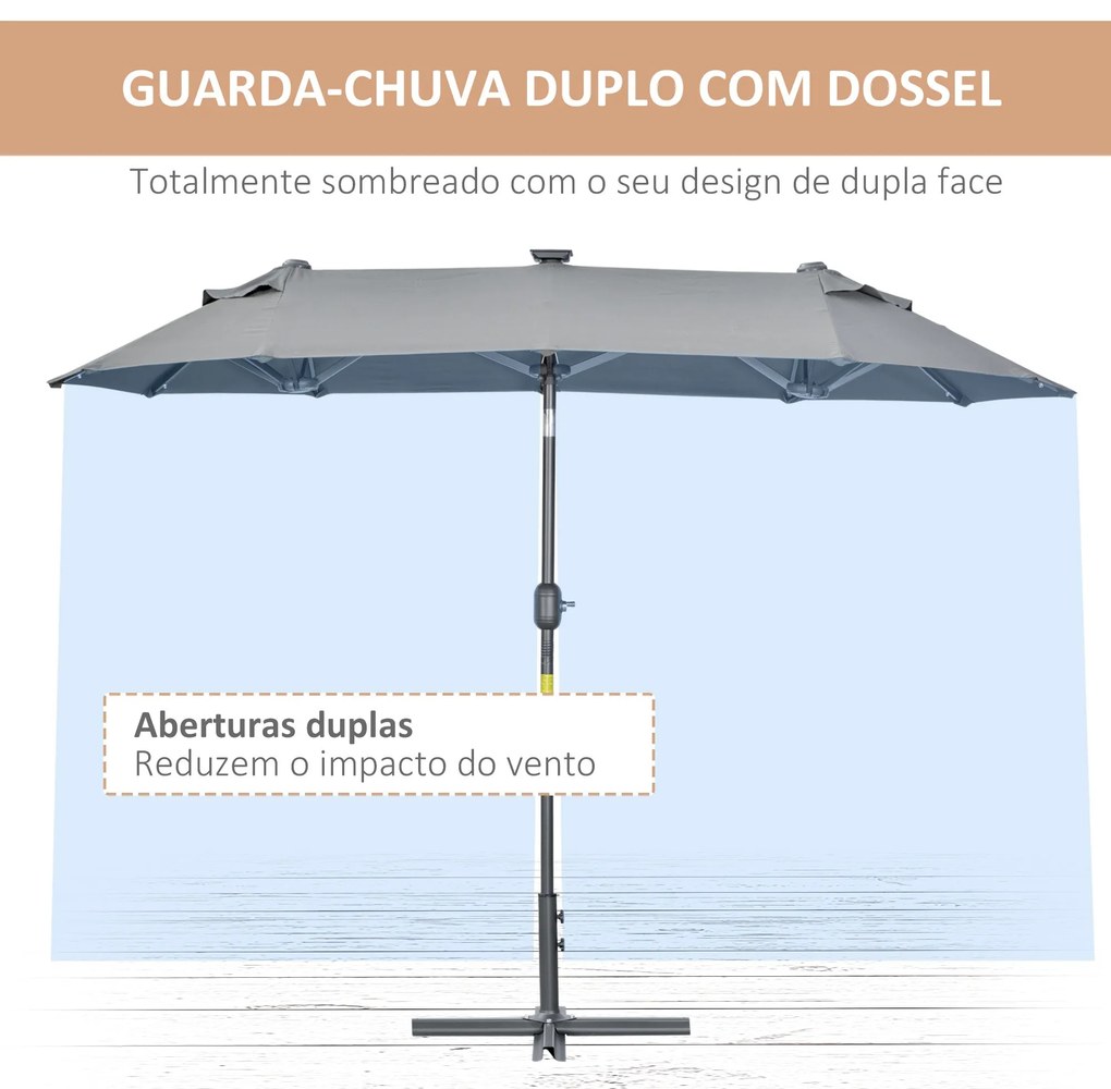 Chapéu de Sol Duplo 295x150x219 cm Chapéu de Sol de Jardim com Luzes L