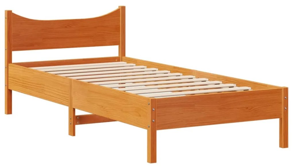 Estrutura cama c/ cabeceira 90x190 cm pinho maciço castanho-mel