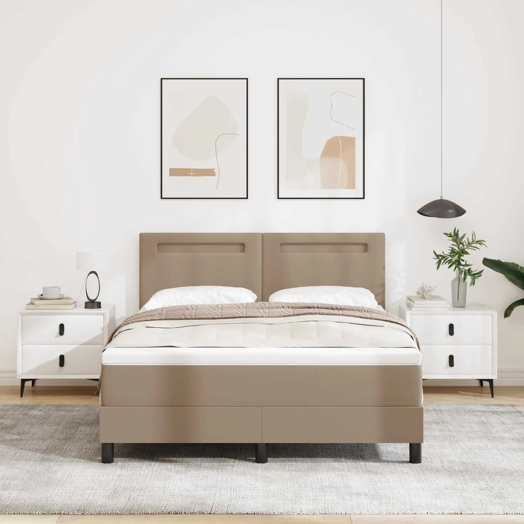 vidaXL Cama Box com colchão Cappuccino 140 x 190 cm Couro sintético