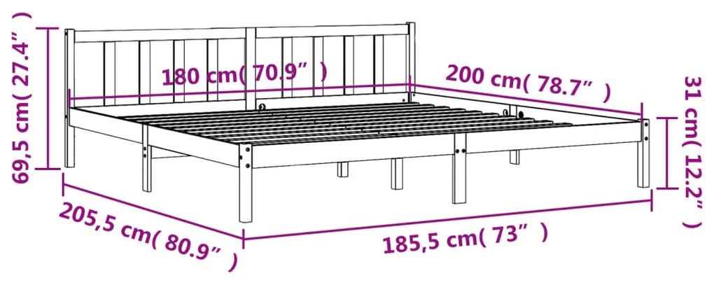 Estrutura de cama 180x200 cm madeira pinho maciço castanho cera