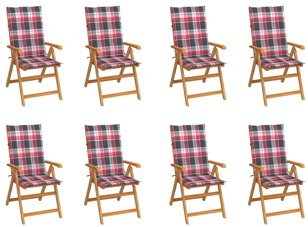 vidaXL Cadeiras de jardim reclináveis c/ almofadões 8 pcs teca maciça